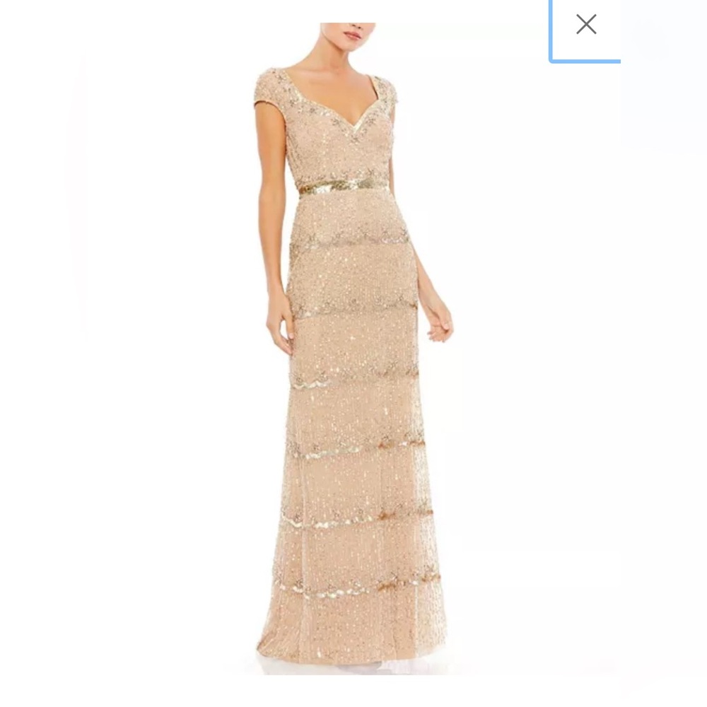 Mac Duggar Cap Sleeve Sweetheart Neckline Beaded Sequin Column Gown size 2